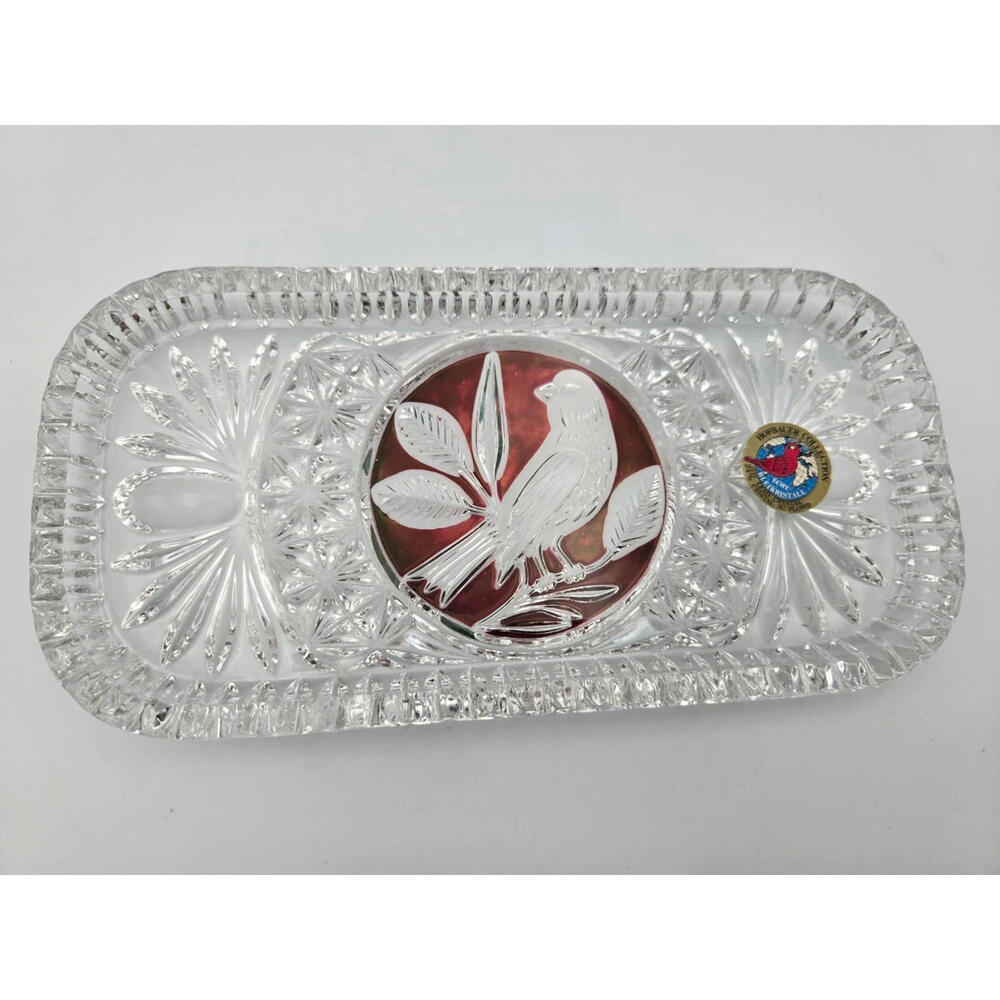 Hofbauer Byrdes German Red Bird Crystal Tray Trinket Dish